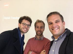 guest lecturer Raffael Schmidt (left), Matthias Potthast (middle) and etventure founder Philipp Depiereux